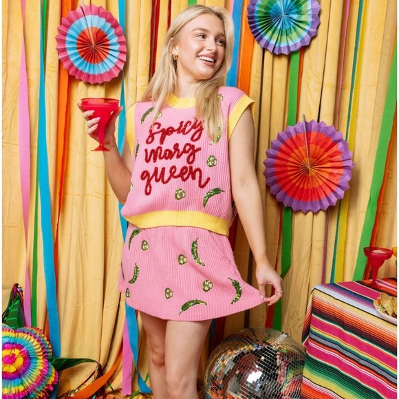 Spicy Marg Queen Sweater Vest & Pink Jalapeno Sweater Skirt SET | QOS - Picture 3 of 7